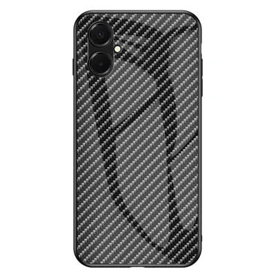 For Samsung Galaxy A08 5G / A08 4G / A07 4G Case Tempered Glass Shockproof Phone Cover - Black Fiber