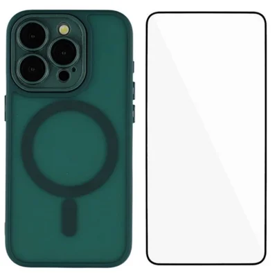 WANLONFENG For iPhone 12 Pro Max 6.7 inch Case Compatible with MagSafe  QB Series PC TPU Phone Cover with Screen Film - Dark Green