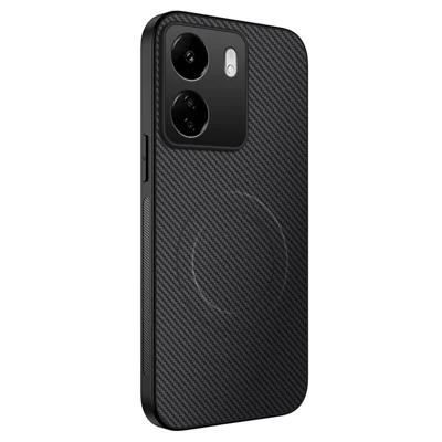 WANLONFENG For Xiaomi Redmi 13C 4G Magnetic Case  TQ Series Carbon Fiber Texture PC TPU Phone Cover - Black