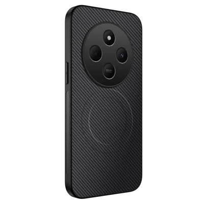 Voor Xiaomi Redmi 14C 4G hoesje compatibel met MagSafe WANLONFENG TQ-serie koolstofvezelstructuur PC TPU telefoonhoes - Zwart