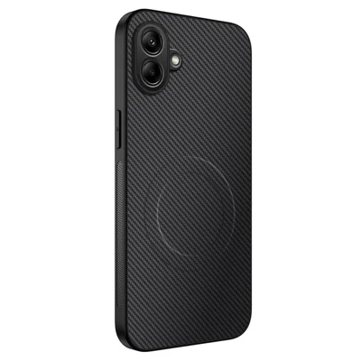 WANLONFENG For Samsung Galaxy A06 4G Magnetic Case  TQ Series Carbon Fiber Texture PC TPU Phone Cover - Black