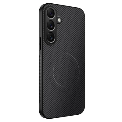 WANLONFENG For Samsung Galaxy A15 4G / Galaxy A15 5G Magnetic Case  TQ Series Carbon Fiber Texture PC TPU Phone Cover - Black