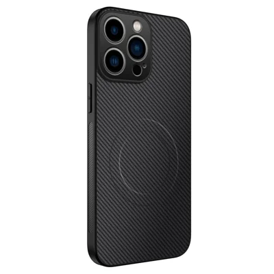 WANLONFENG For iPhone 15 Pro Case Compatible with MagSafe  TQ Series Carbon Fiber Texture PC TPU Phone Cover - Black