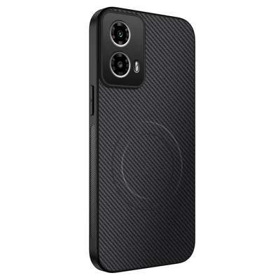 WANLONFENG For Motorola Moto G34 5G / Motorola Moto G45 5G Magnetic Case  TQ Series Carbon Fiber Texture PC TPU Phone Cover - Black