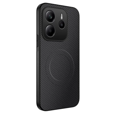 WANLONFENG For Xiaomi Redmi Note 14 5G Magnetic Case  TQ Series Carbon Fiber Texture PC TPU Phone Cover - Black
