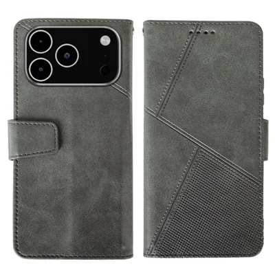 IDEWEI For iPhone 18 Pro / 17 Pro Case Leather Wallet Phone Cover Stand Calf Texture - Grey
