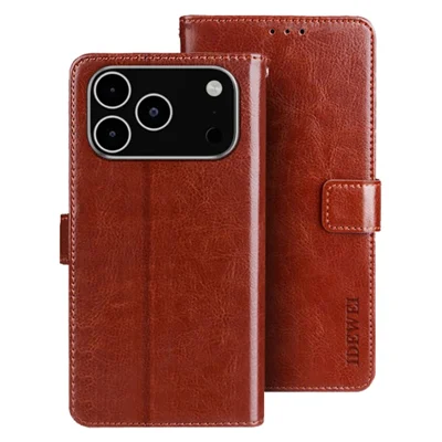 IDEWEI For iPhone 18 Pro Max / 17 Pro Max Stand Case Crazy Horse Texture Leather Phone Cover - Brown