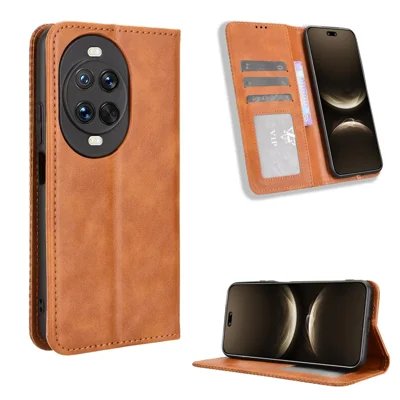 For Huawei nova 14 5G Leather Case Wallet Stand Retro Texture Phone Cover - Brown