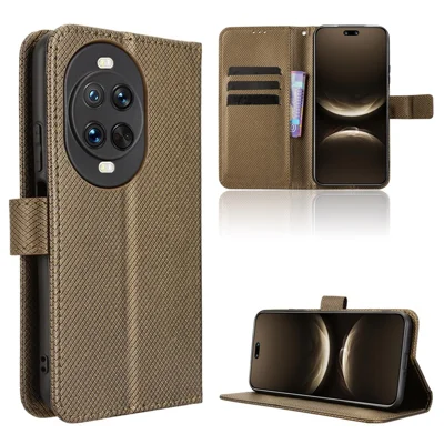 For Huawei nova 14 Ultra 5G Leather Wallet Case with Strap Diamond Texture Phone Cover - Brown