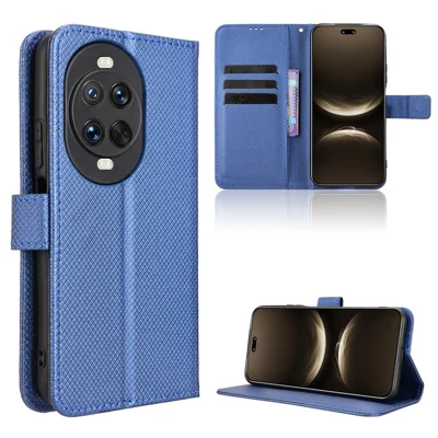 For Huawei nova 14 5G Leather Wallet Case with Strap Diamond Texture Phone Cover - Blue