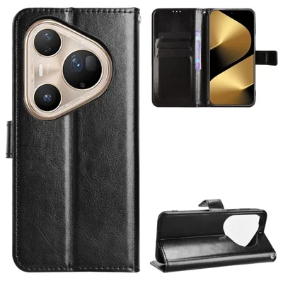 Voor Huawei Pura 80 Pro+ / Huawei Pura 80 Pro PU Leerhoes met Bandje Crazy Horse Structuur Telefoonportemonnee - Zwart