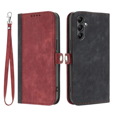 For Samsung Galaxy A18 5G / A18 4G / A17 5G / A17 4G / A26 5G / A16 5G / A16 4G PU Leather Case with Strap Phone Cover Stand Side Magnetic Button Design - Black+Red