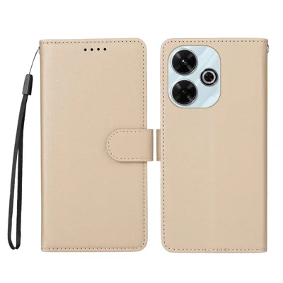 For Xiaomi Redmi 13x 4G / Xiaomi Redmi Note 13R 5G / Xiaomi Poco M6 4G / Xiaomi Redmi 13 4G Case RFID Blocking 3 Card Slots PU Leather Phone Cover with Wrist Strap - Creamy White