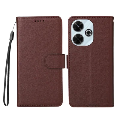 For Xiaomi Redmi 13x 4G / Xiaomi Redmi Note 13R 5G / Xiaomi Poco M6 4G / Xiaomi Redmi 13 4G Case RFID Blocking 3 Card Slots PU Leather Phone Cover with Wrist Strap - Brown
