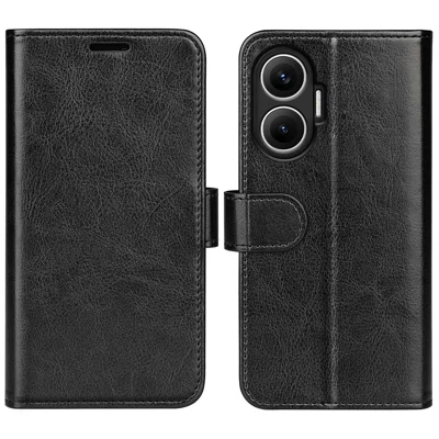 For Xiaomi Poco F7 5G / Redmi Turbo 4 Pro 5G Case Crazy Horse Texture Stand Leather Phone Cover - Black