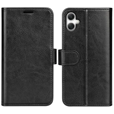 For Samsung Galaxy A08 5G / A08 4G / A07 4G / F07 4G / M07 4G Case Crazy Horse Texture Stand Leather Phone Cover -  Black