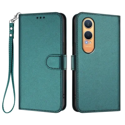 For OnePlus Nord CE4 Lite 5G Leather Case Wallet Stand Phone Cover with Wrist Strap - Green