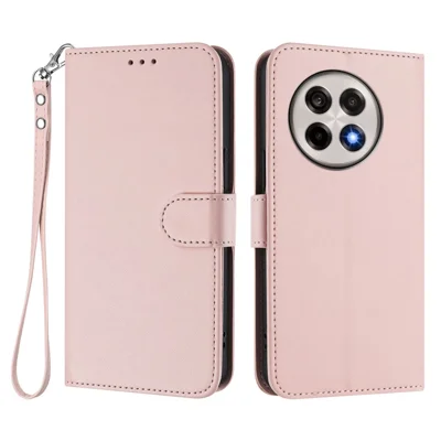 For OnePlus Ace 5 Pro 5G / OnePlus 13R 5G Leather Case Wallet Stand Phone Cover with Wrist Strap - Pink