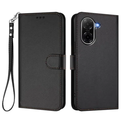 For Xiaomi Redmi A5 NFC (EU) (173.45mm) Leather Case Wallet Stand Phone Cover with Wrist Strap - Black