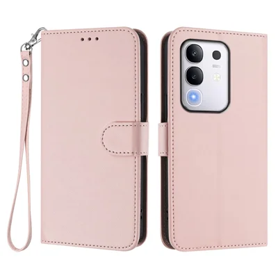 For vivo T4x 5G / vivo Y300t 5G / vivo iQOO Z10x 5G / vivo Y29 4G Leather Case Wallet Stand Phone Cover with Wrist Strap - Pink
