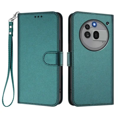 For Nothing Phone (3a) Pro Leather Case Wallet Stand Phone Cover with Wrist Strap - Green