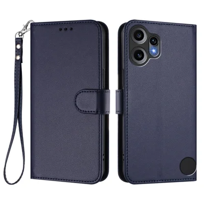 For Nothing CMF Phone 2 Pro Leather Case Wallet Stand Phone Cover with Wrist Strap - Blue