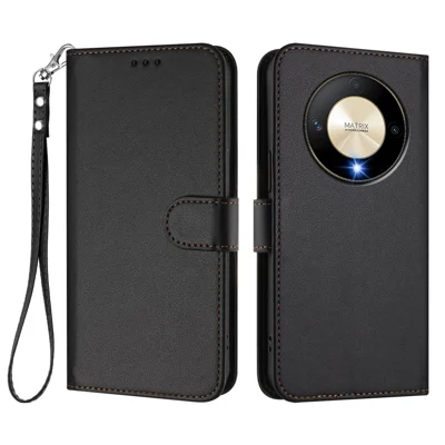 For Honor Magic6 Lite 5G / Honor X9b 5G Leather Case Wallet Stand Phone Cover with Wrist Strap - Black
