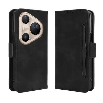 For Huawei Pura 80 Ultra Leather Case Phone Wallet Cover with Multiple Card Slots - Black
