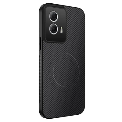 WANLONFENG For Motorola Moto G85 5G Magnetic Case  TQ Series Carbon Fiber Texture PC TPU Phone Cover - Black