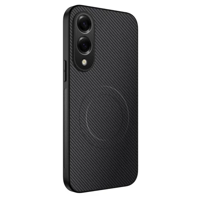 WANLONFENG For Samsung Galaxy S25 Edge Magnetic Case  TQ Series Carbon Fiber Texture PC TPU Phone Cover - Black
