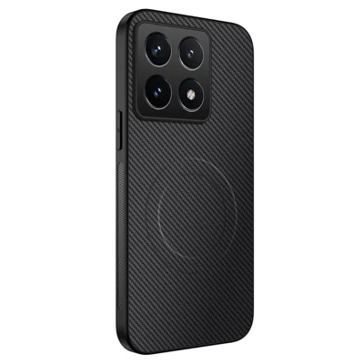 WANLONFENG For Xiaomi 14T Case Magnetic Case  TQ Series Carbon Fiber Texture PC TPU Phone Cover - Black