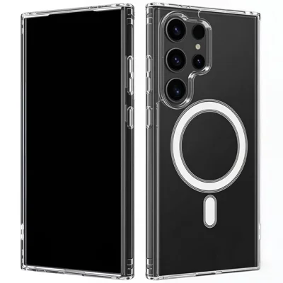 WANLONFENG For Samsung Galaxy S23 Ultra Clear Magnetic Case  LM2 Series Phone Cover (Big Lens Hole) - Transparent