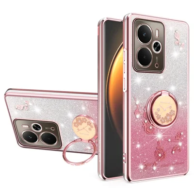 KADEM til Realme 14T 5G / 14 5G hylster med ring og kickstand, TPU, blomster, telefondæksel, gradient glitzer - Pink