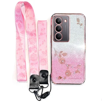 KADEM For Realme V60 Pro 5G  /  14x (India) 5G Case Flower Pattern TPU Gradient Phone Cover with Lanyards - Rose Gold