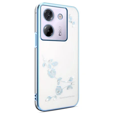 KADEM For Xiaomi Poco M7 Pro 5G Case Flower Rhinestone Decor Electroplating TPU Phone Cover - Blue