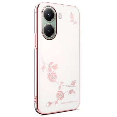 KADEM For Xiaomi Poco X7 Pro 5G Case Flower Rhinestone Decor Electroplating TPU Phone Cover - Rose Gold