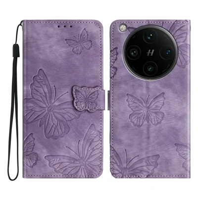 For Oppo Find X8 Pro 5G Case Butterfly Design Flip Wallet Leather Phone Cover Skin-Touch - Purple