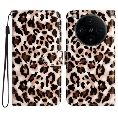 Wallet Case for Oppo Find X8 Pro 5G Printed Pattern PU Leather Stand Phone Cover with Strap - Leopard Print