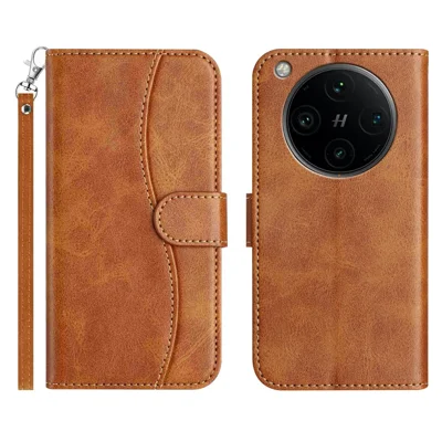 Stand Case for Oppo Find X8 Pro 5G PU Leather Wallet Phone Cover S Shape Stitching Design with Strap - Brown