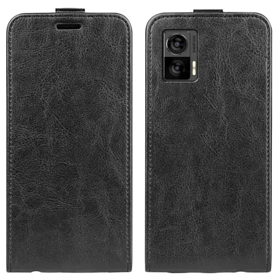 For Motorola Edge 30 Neo 5G / Edge 30 Lite PU Leather Vertical Flip Phone Case Crazy Horse Texture Card Holder Dual Magnetic Clasp Protective Cover - Black