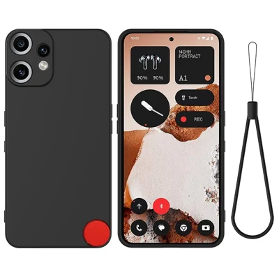 For Nothing CMF Phone 2 Pro Liquid Silicone Case Phone Back Cover with Hand Strap - Black