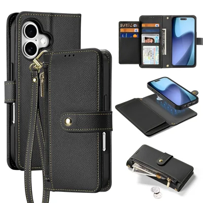 DUX DUCIS For iPhone 17 Case Lawa Series Detachable Magnetic Cowhide Leather Cover Zipper Wallet - Black
