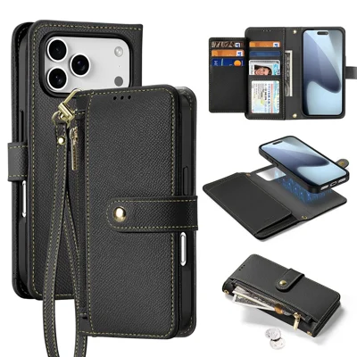 DUX DUCIS For iPhone 17 Pro Max Case  Lawa Series Detachable Magnetic Cowhide Leather Cover Zipper Wallet - Black