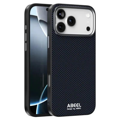 ABEEL For iPhone 18 Pro / 17 Pro Case Compatible with MagSafe Printed PC TPU Aluminum Alloy Leather Phone Cover - Black