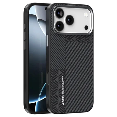 ABEEL For iPhone 18 Pro Max / 17 Pro Max Case PC + TPU + Aluminum Alloy + PU Leather Slim Phone Back Cover Compatible with MagSafe - Texture 3