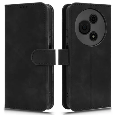 For TCL 605 4G Leather Case Skin Feel Anti Drop Wallet Flip Phone Cover - Black
