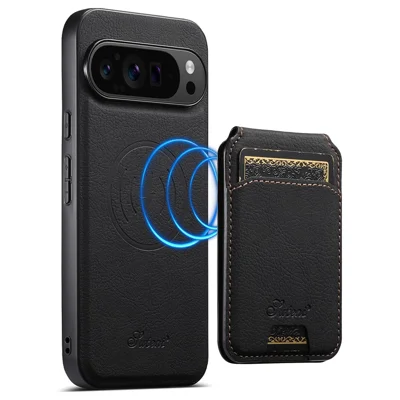 SUTENI H16 For Google Pixel 9 / 9 Pro Magnetic Case Kickstand Phone Cover Detachable Card Holder - Black