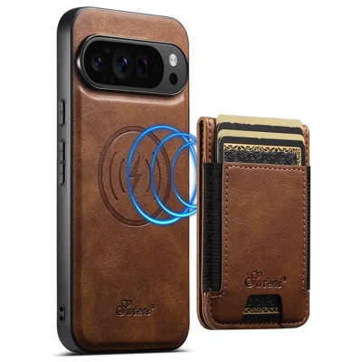 SUTENI til Google Pixel 10 Pro XL Case kompatibel med MagSafe Kortholder Flip Cover - Brun