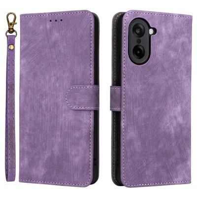 For OnePlus Nord CE5 5G / Ace 5 Racing 5G Case Wallet RFID Blocking PU Leather Phone Cover Stand with Strap - Purple