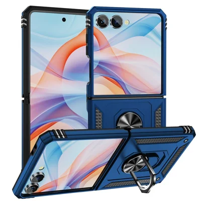 For Samsung Galaxy Z Flip7 5G Case TPU + PC Phone Cover with Ring Kickstand Drop Protection - Blue